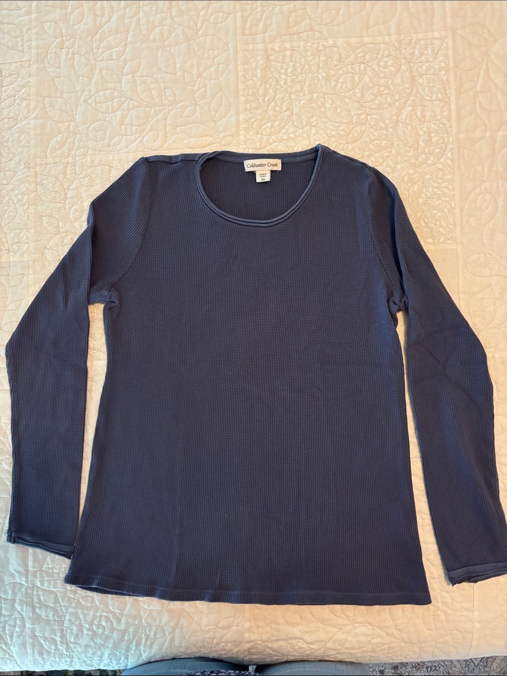 Women’s Coldwater Creek Navy Blue Long-Sleeve Waffle Knit Top, Size PM